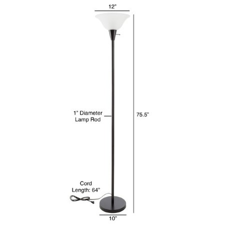 Hastings Home Hastings Home Torchiere Floor Lamp with Metal Base and Frosted Glass Shade with LED Bulb (Black) 465804QQG